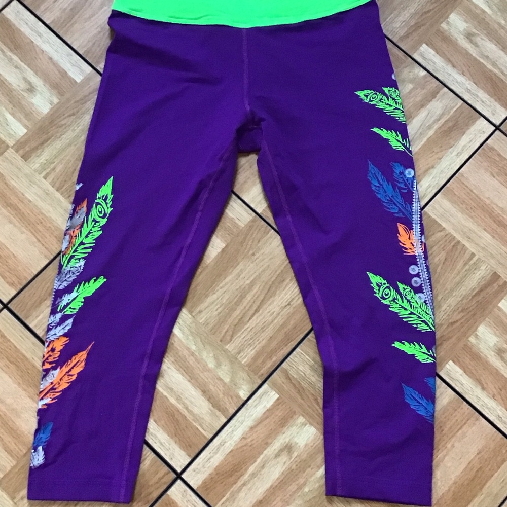 Zumba Fitness Purple Kids Leggings with Colorful Feather Design